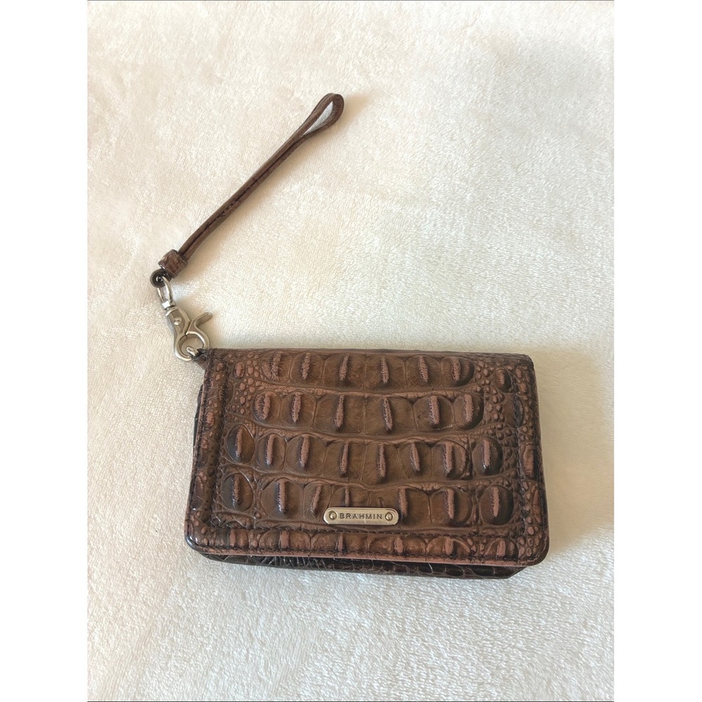 Brahmin Pecan Melbourne Debra Croc Embossed Genuine Leather Wristlet Wallet